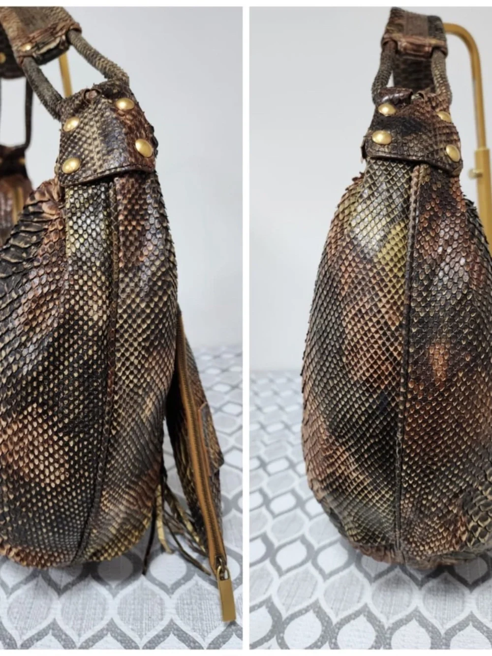 Authentic Salvatore Ferragamo Large Python Leather Hobo Bag Brown